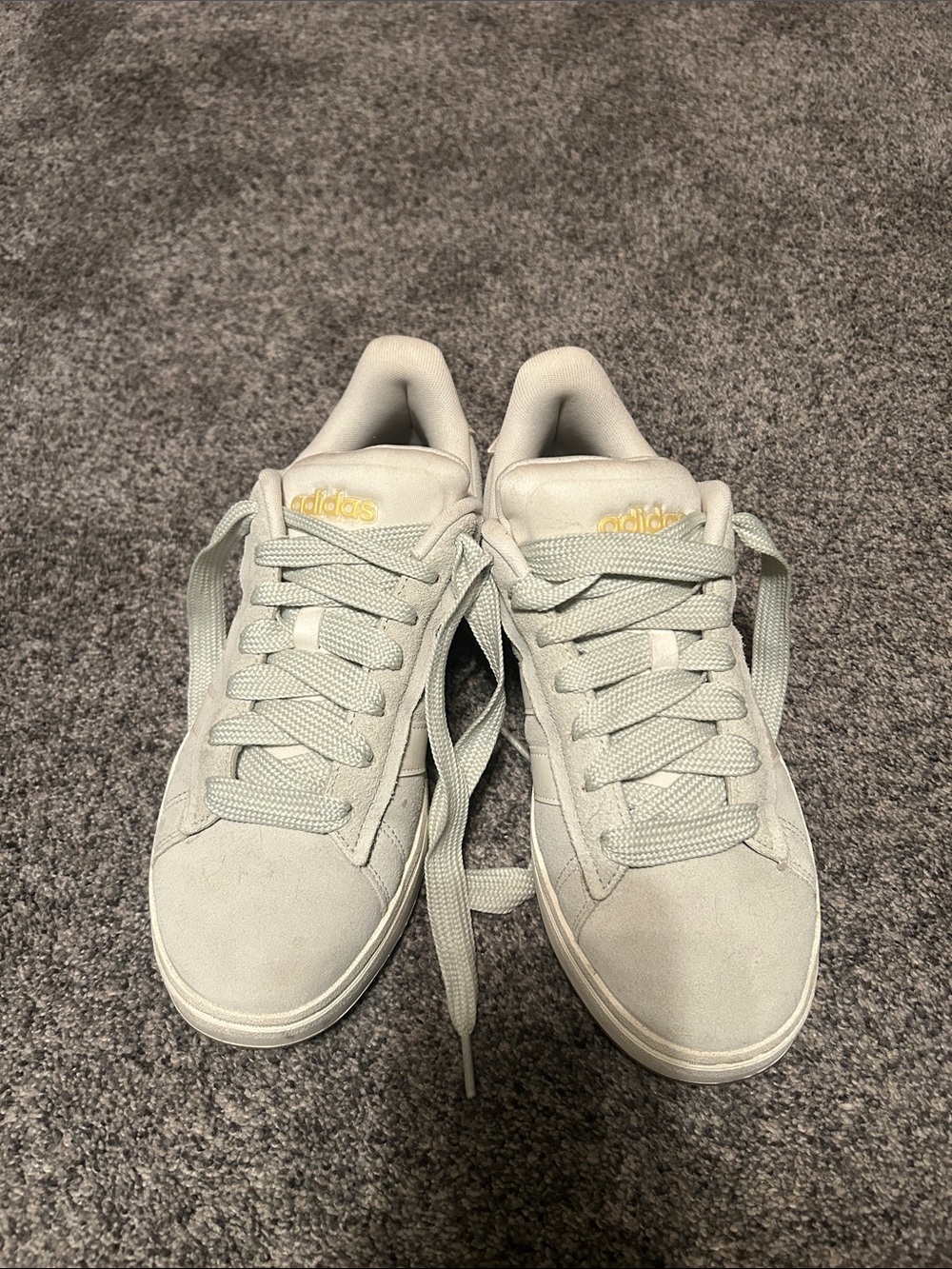 adidas Women's Suede Low-Top Sneakers in mint green with Gold Logo